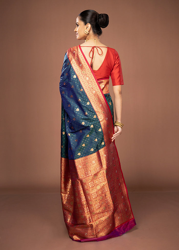 Blue Dupion Silk Saree With Blouse Piece