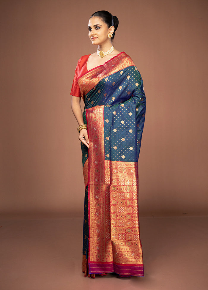 Blue Dupion Silk Saree With Blouse Piece