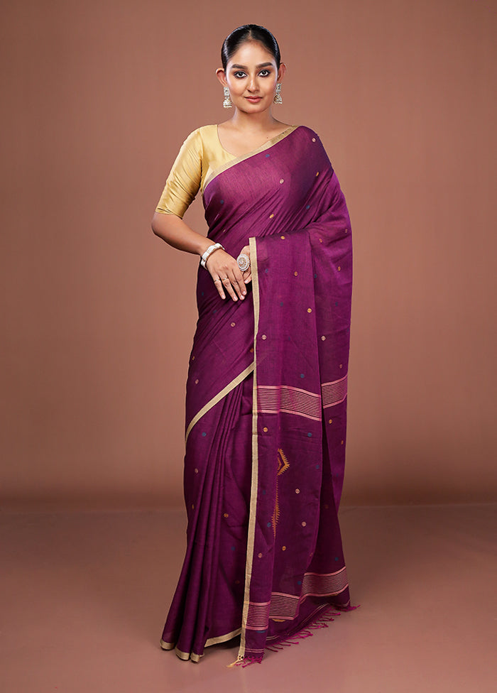 Purple Matka Silk Saree With Blouse Piece