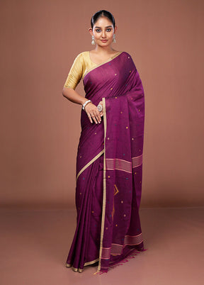 Purple Matka Silk Saree With Blouse Piece