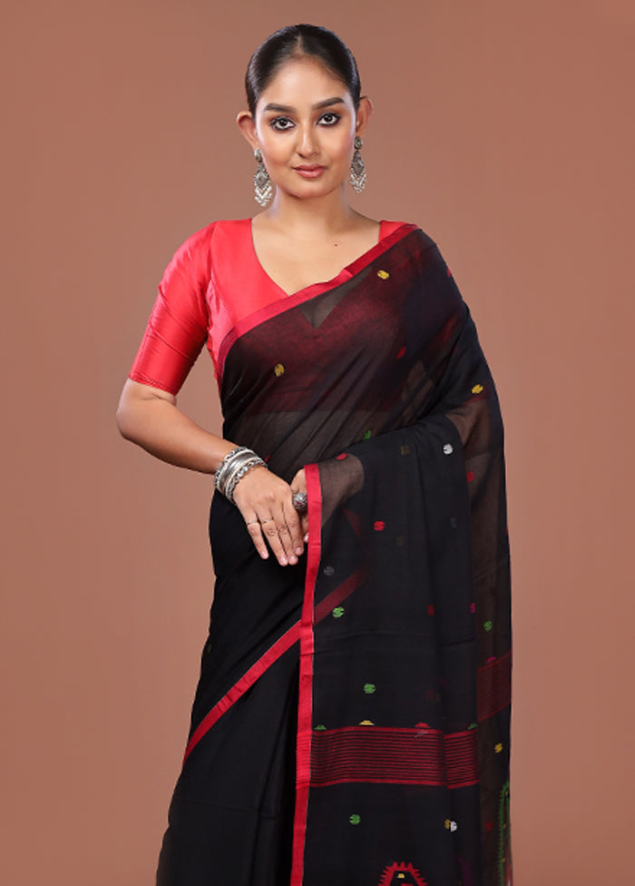 Black Matka Silk Saree With Blouse Piece