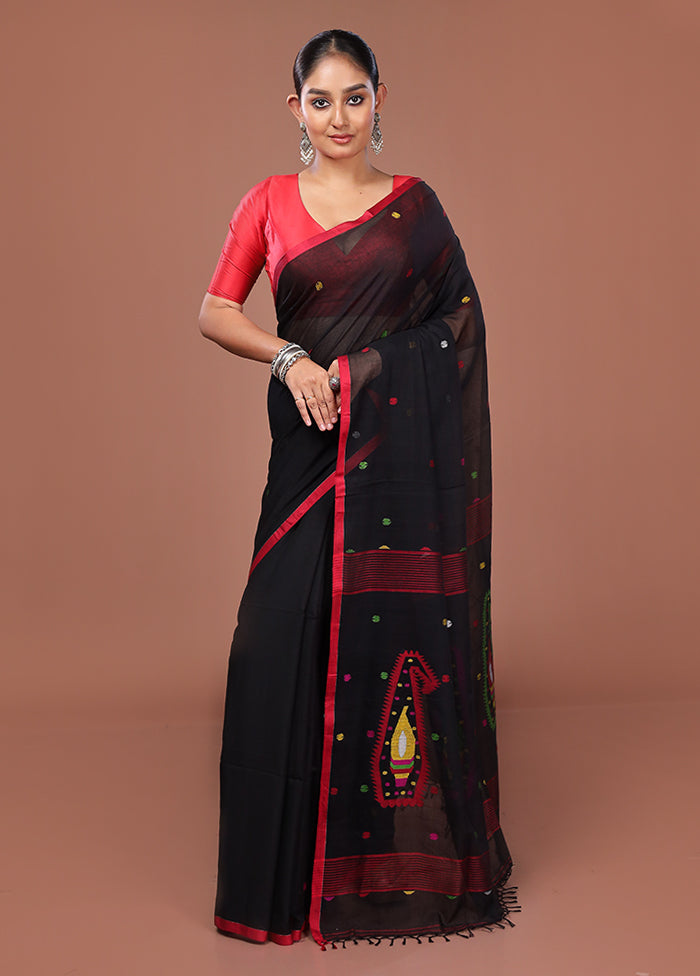 Black Matka Silk Saree With Blouse Piece