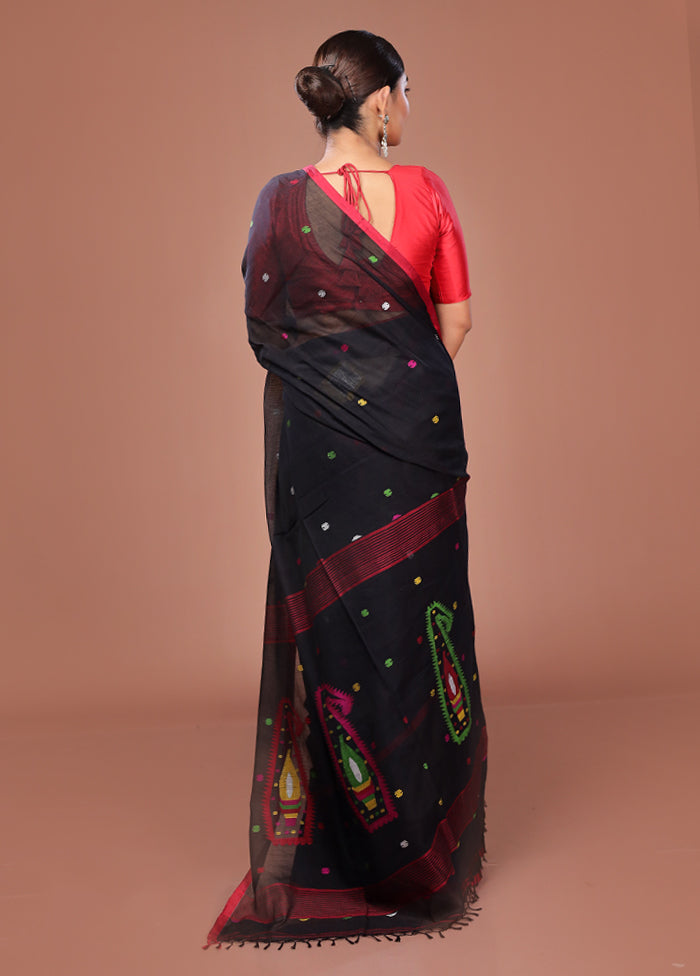 Black Matka Silk Saree With Blouse Piece