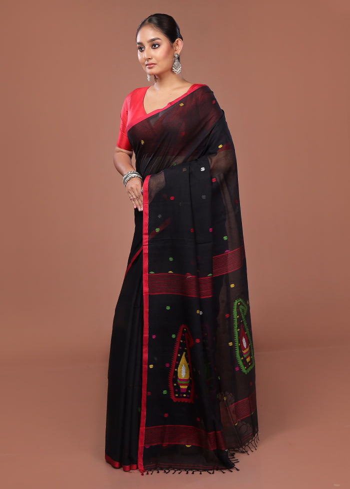 Black Matka Silk Saree With Blouse Piece