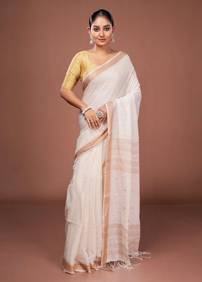 White Matka Silk Saree With Blouse Piece
