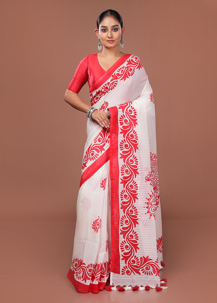 White Matka Silk Saree With Blouse Piece