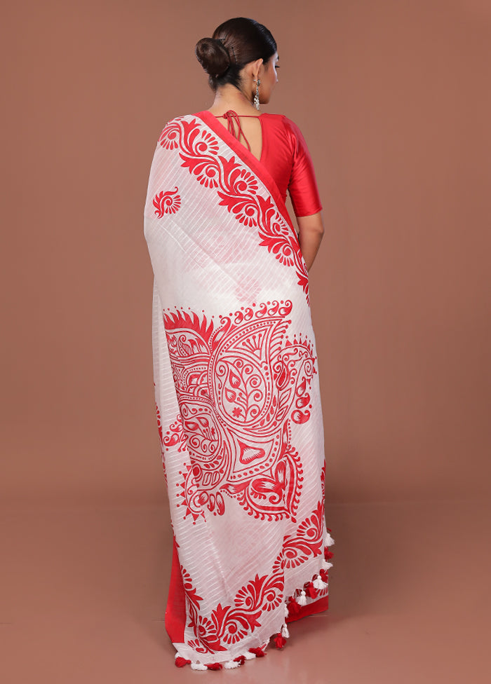 White Matka Silk Saree With Blouse Piece