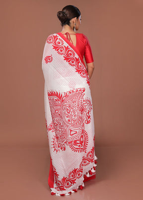 White Matka Silk Saree With Blouse Piece