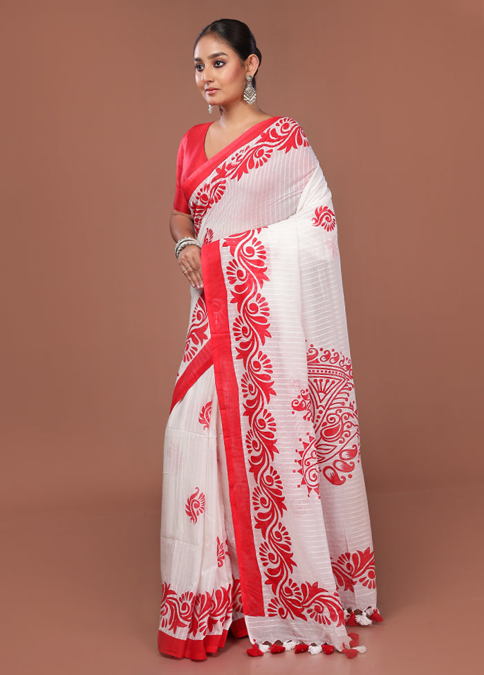 White Matka Silk Saree With Blouse Piece