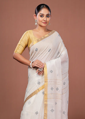 White Matka Silk Saree With Blouse Piece