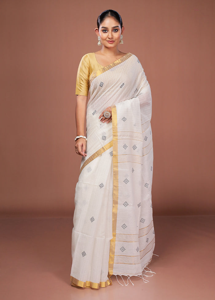 White Matka Silk Saree With Blouse Piece