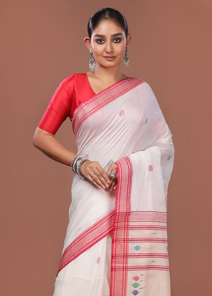 White Matka Silk Saree With Blouse Piece
