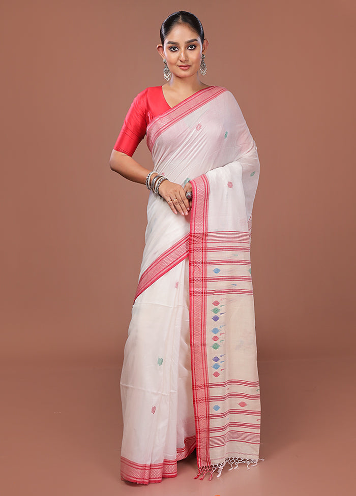 White Matka Silk Saree With Blouse Piece