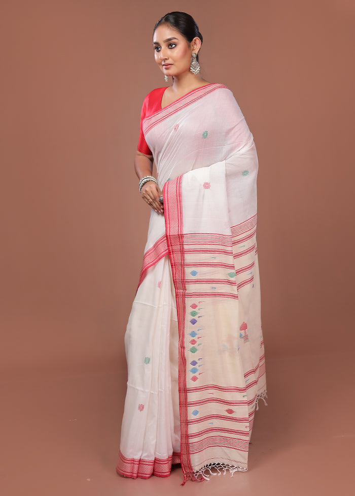 White Matka Silk Saree With Blouse Piece