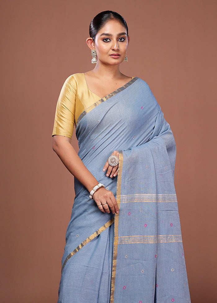 Blue Matka Silk Saree With Blouse Piece