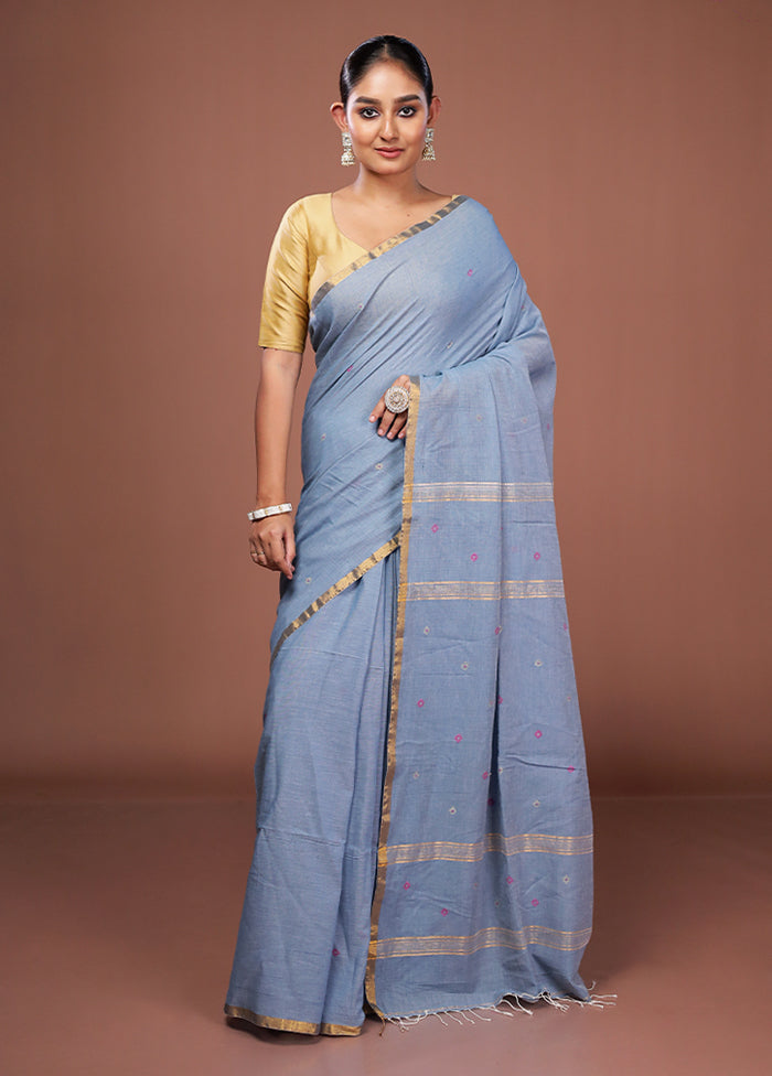 Blue Matka Silk Saree With Blouse Piece