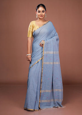 Blue Matka Silk Saree With Blouse Piece