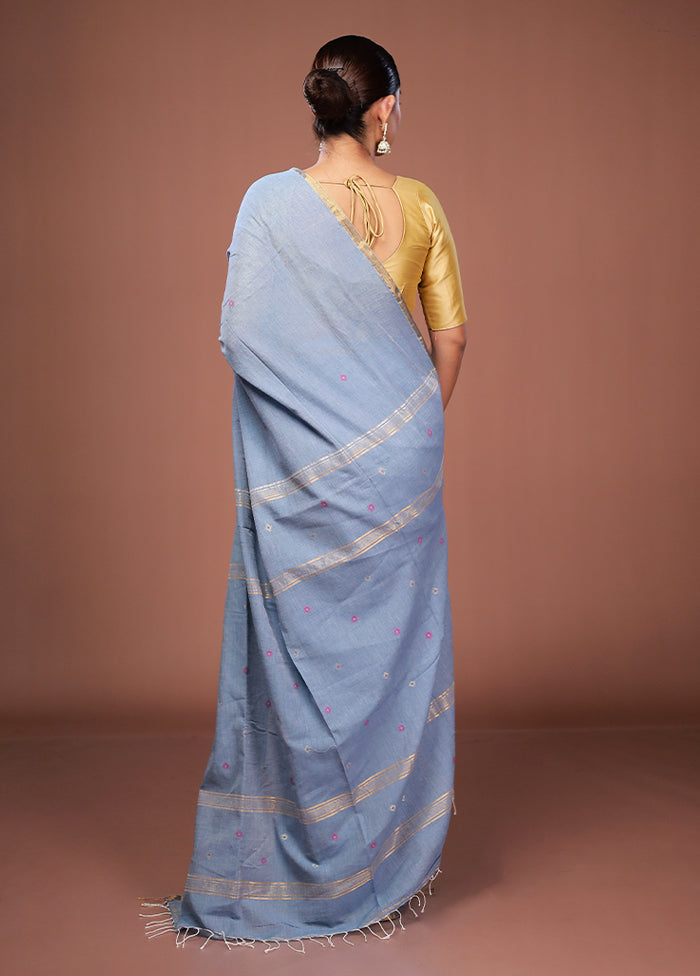Blue Matka Silk Saree With Blouse Piece