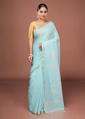 Blue Matka Silk Saree With Blouse Piece