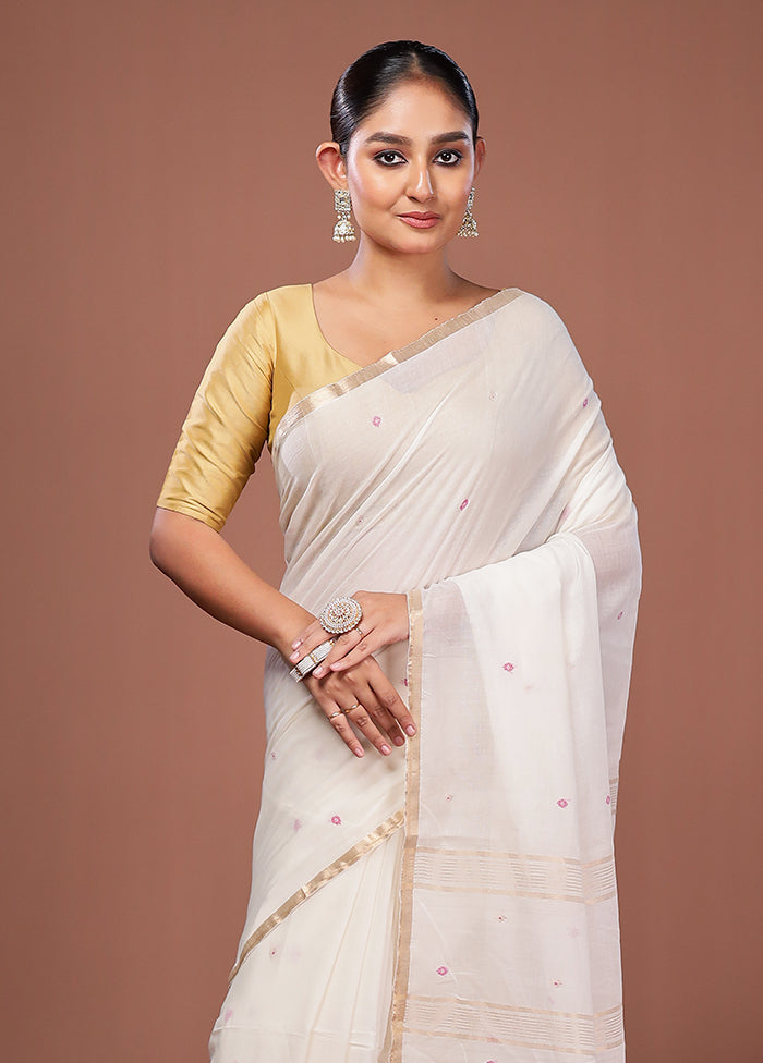 White Matka Silk Saree With Blouse Piece
