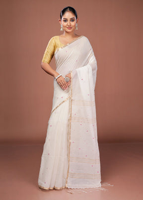 White Matka Silk Saree With Blouse Piece