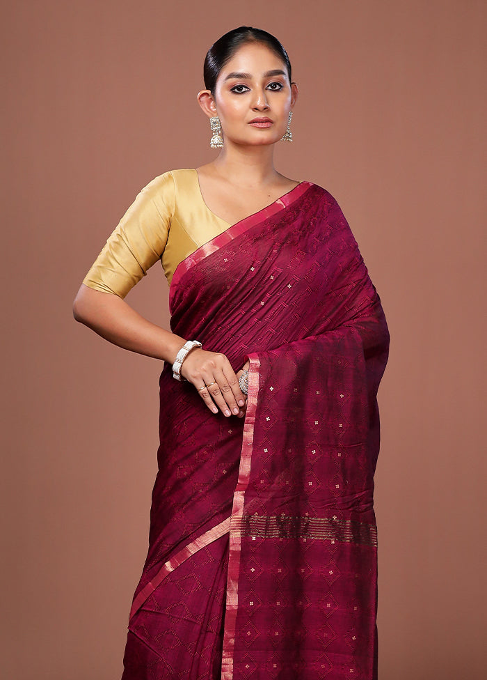 Purple Matka Silk Saree With Blouse Piece