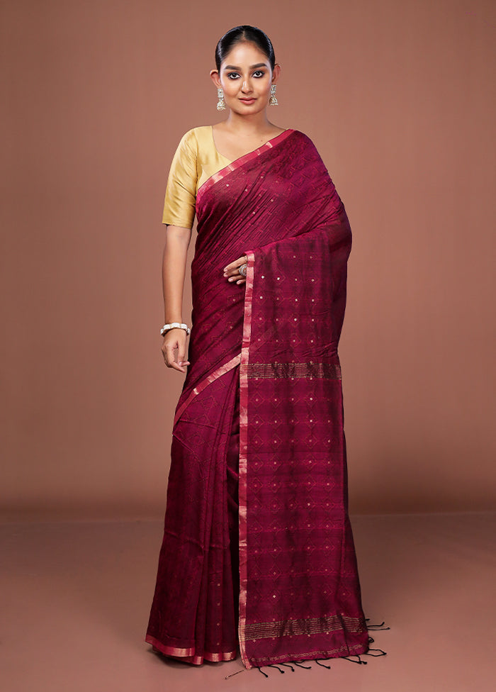 Purple Matka Silk Saree With Blouse Piece