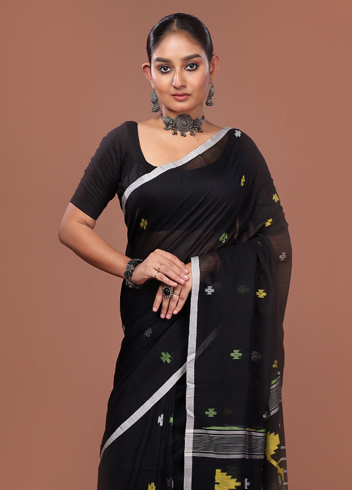Black Matka Silk Saree With Blouse Piece