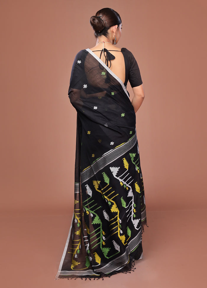 Black Matka Silk Saree With Blouse Piece