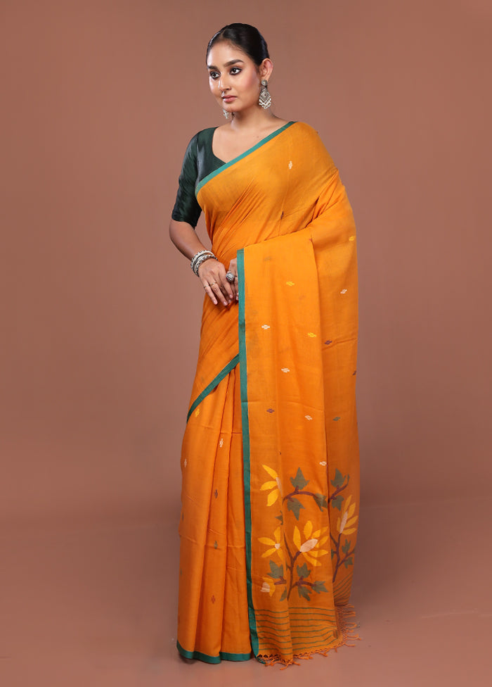 Yellow Matka Silk Saree With Blouse Piece