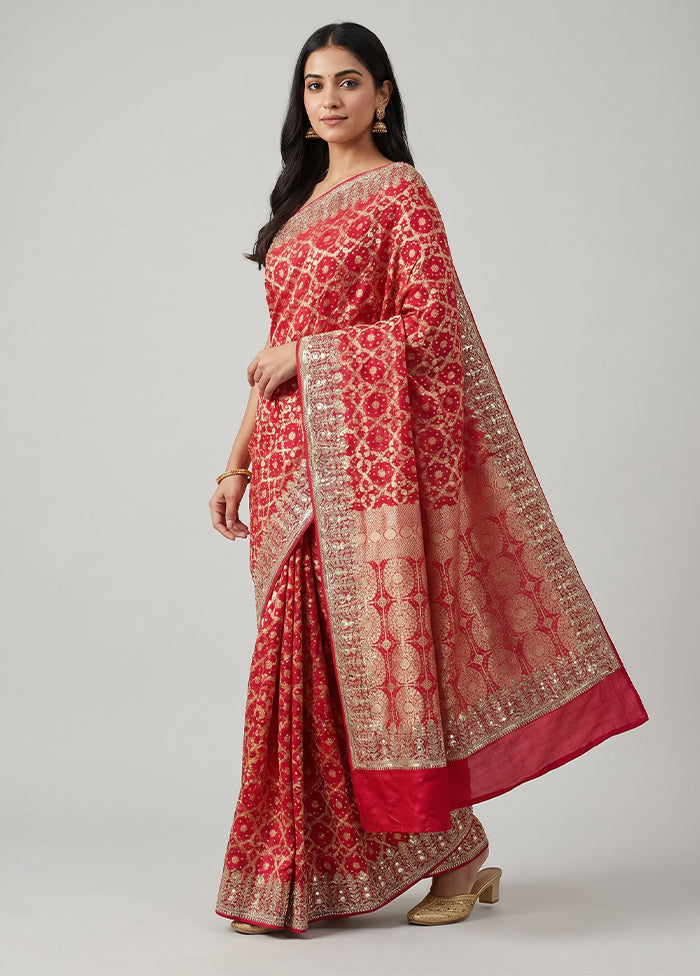 Pink Bandhej Silk  Saree With Blouse Piece
