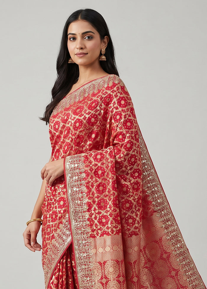 Pink Bandhej Silk  Saree With Blouse Piece