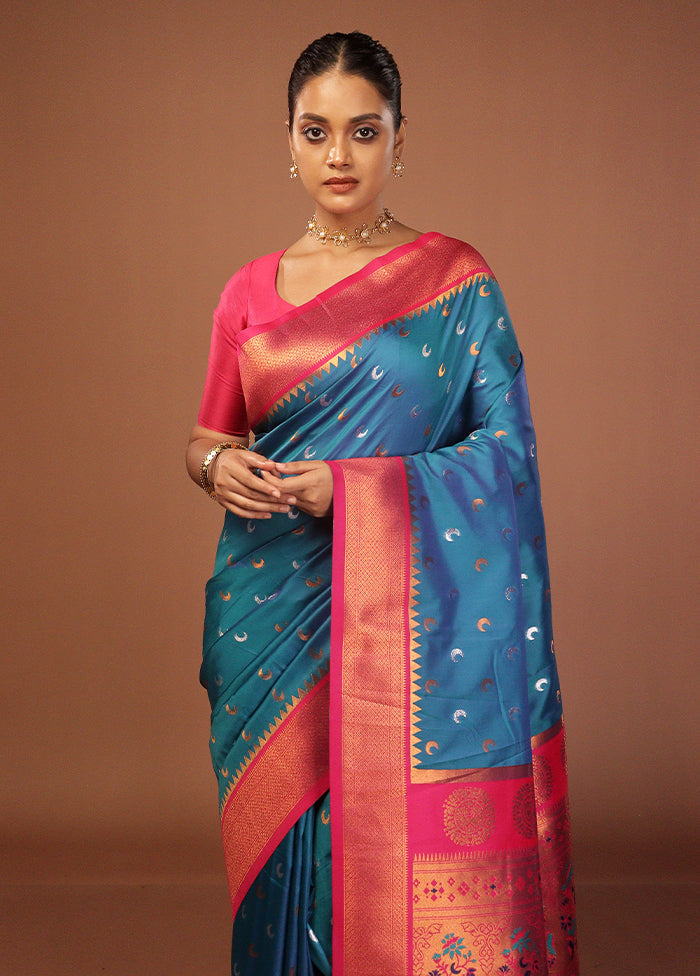 Blue Dupion Silk Saree With Blouse Piece