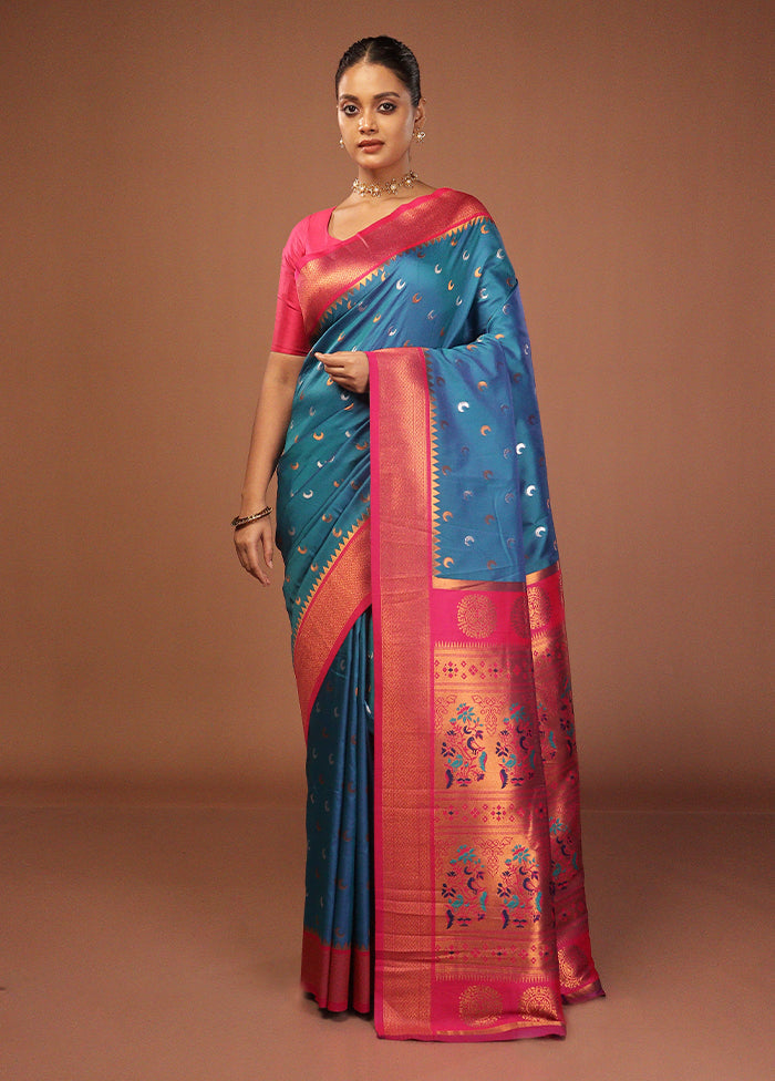 Blue Dupion Silk Saree With Blouse Piece