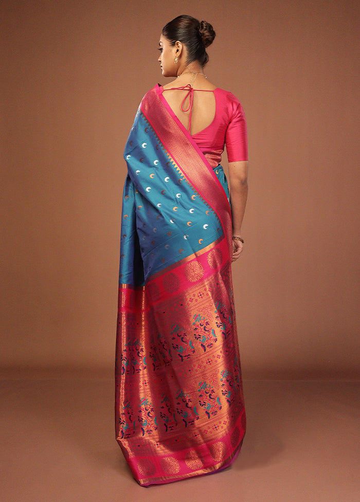 Blue Dupion Silk Saree With Blouse Piece