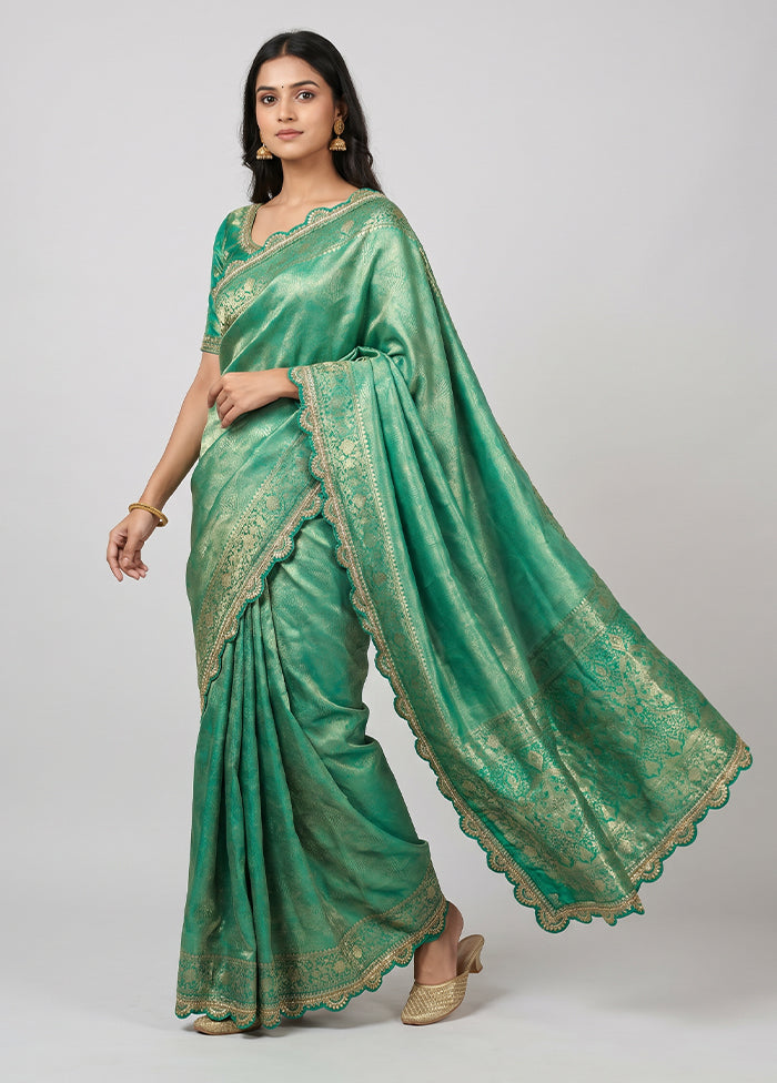 Green Dupion Silk Saree With Blouse Piece