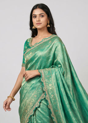 Green Dupion Silk Saree With Blouse Piece