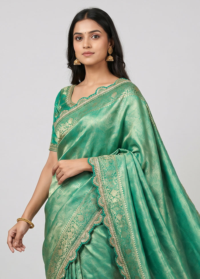 Green Dupion Silk Saree With Blouse Piece