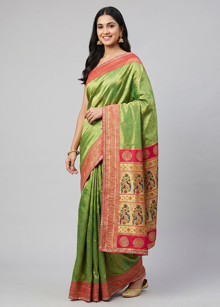 Green Dupion Silk Saree With Blouse Piece