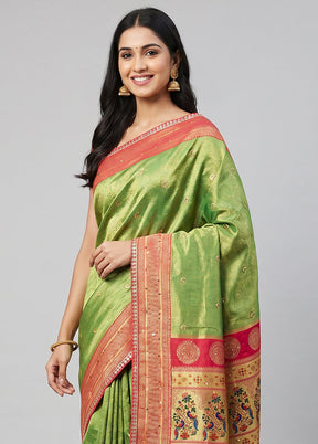 Green Dupion Silk Saree With Blouse Piece