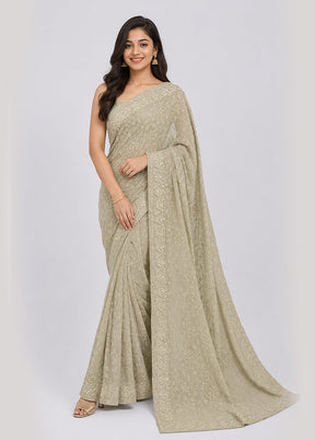 Green Chiffon Silk Saree With Blouse Piece