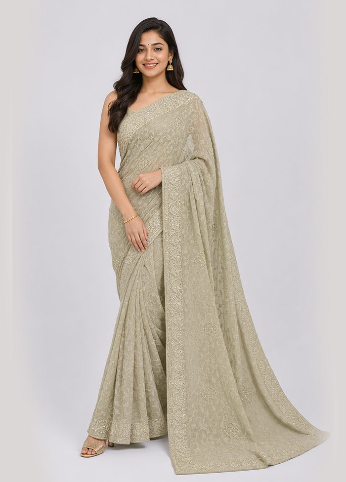 Green Chiffon Silk Saree With Blouse Piece