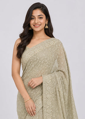 Green Chiffon Silk Saree With Blouse Piece