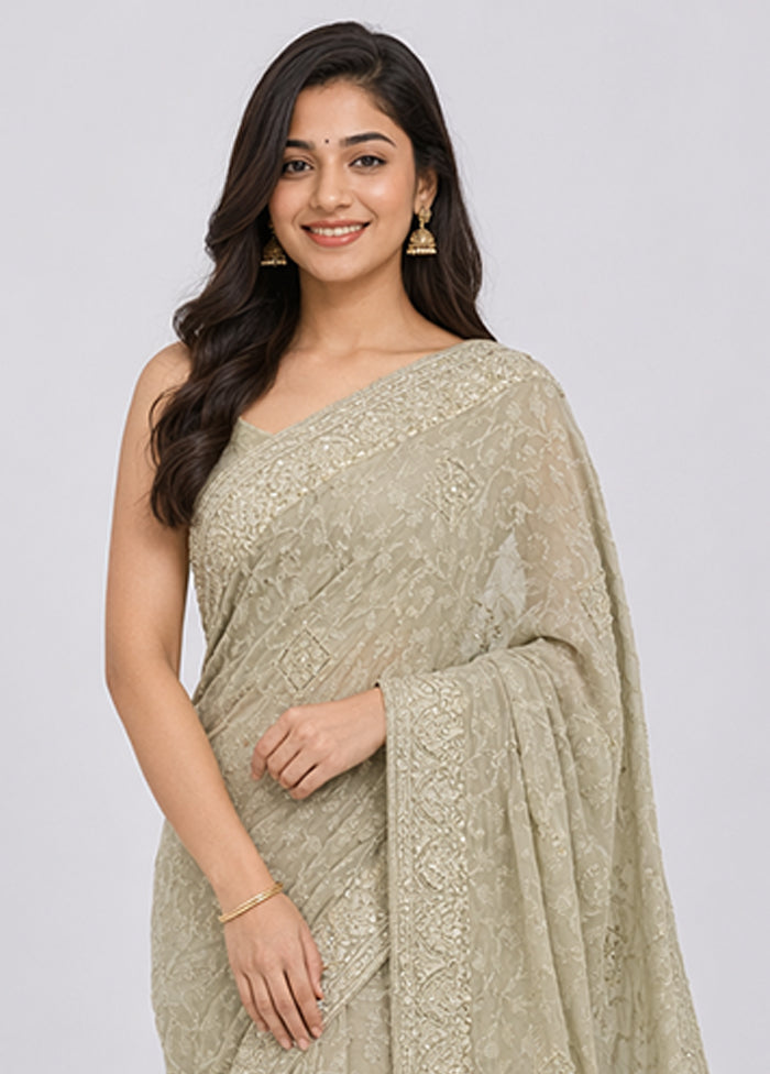Green Chiffon Silk Saree With Blouse Piece
