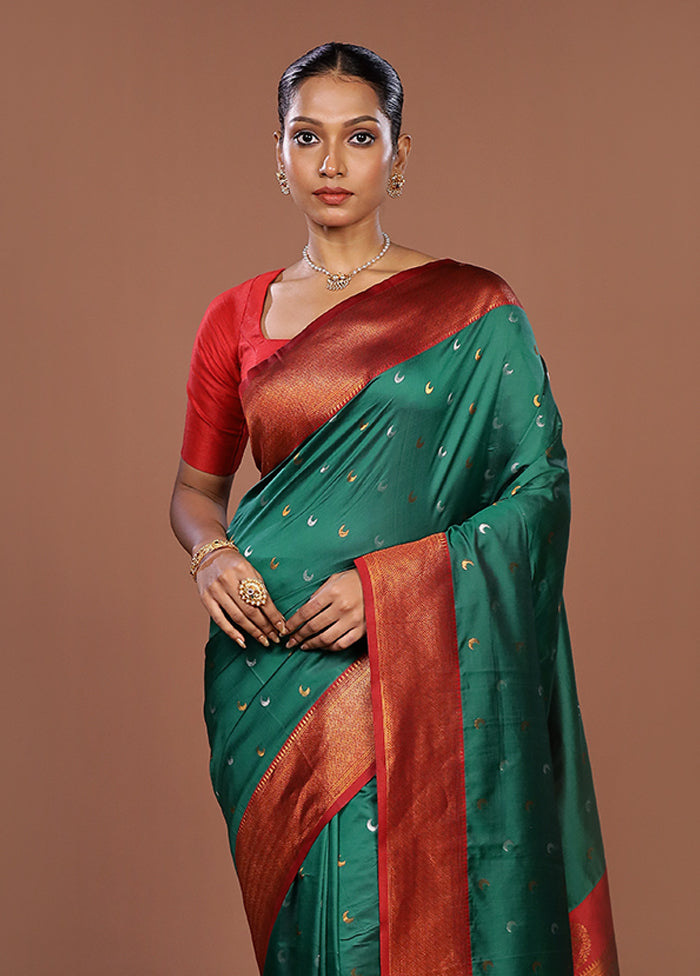 Green Dupion Silk Saree With Blouse Piece
