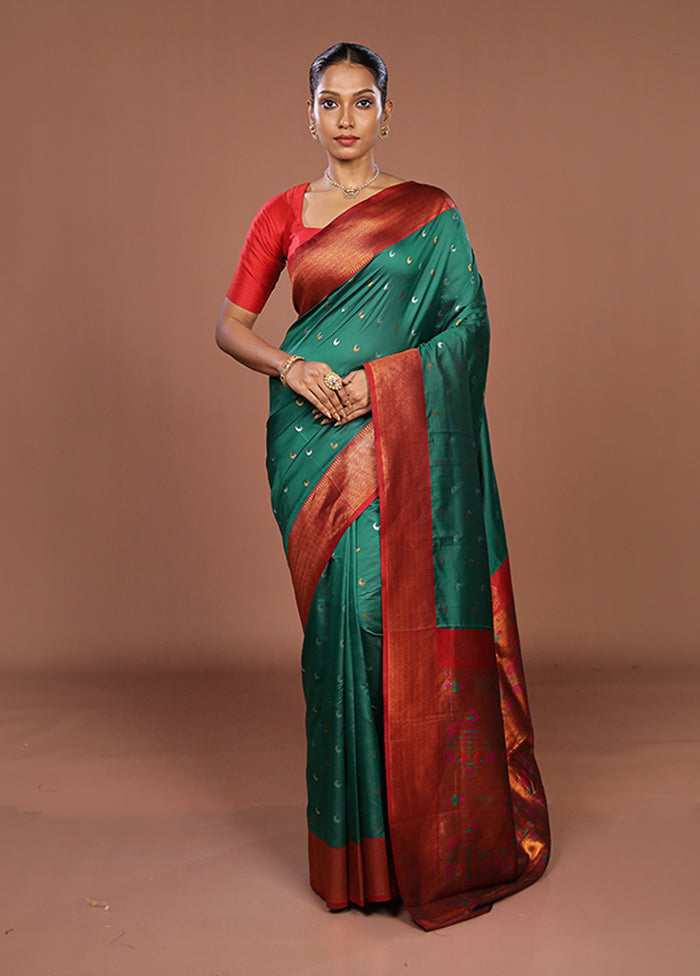 Green Dupion Silk Saree With Blouse Piece