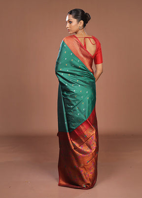 Green Dupion Silk Saree With Blouse Piece