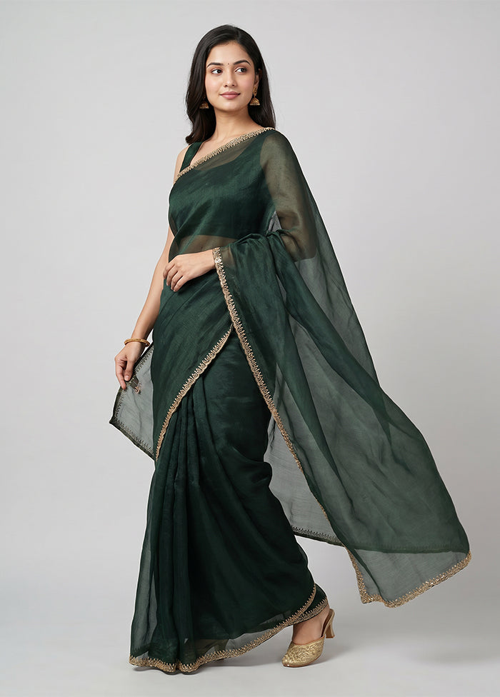 Green Crushed Tissue Saree With Blouse Piece