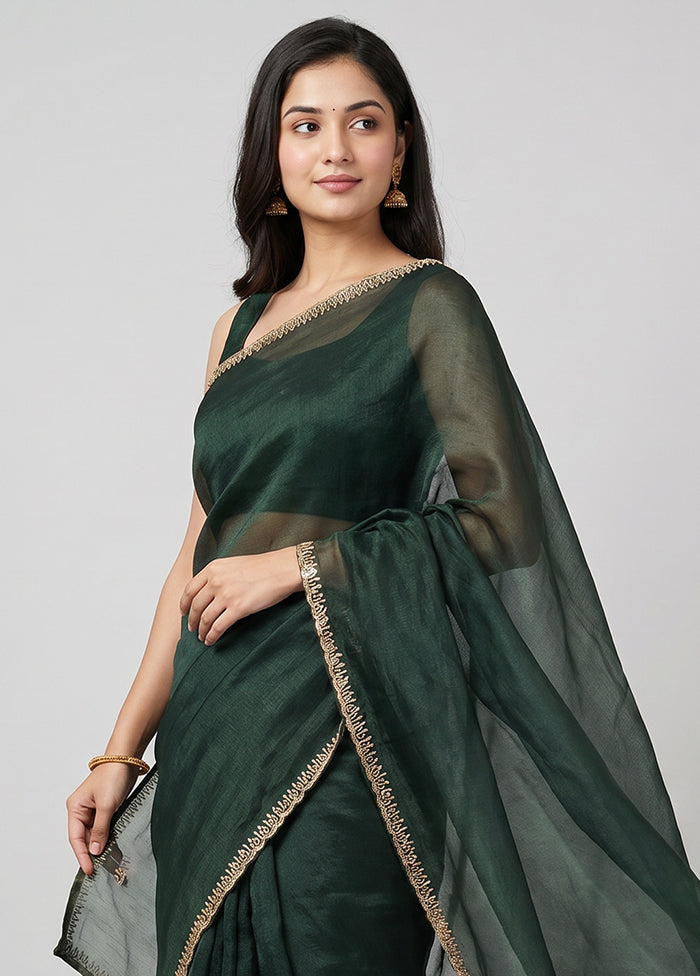 Green Crushed Tissue Saree With Blouse Piece