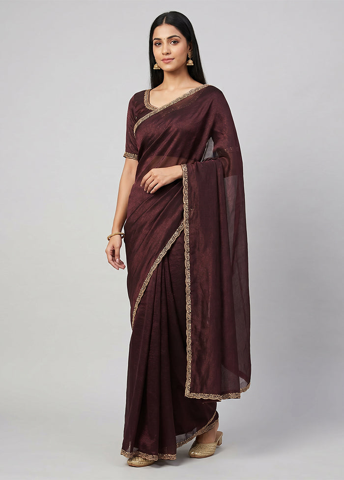 Brown Crushed Tissue Saree With Blouse Piece
